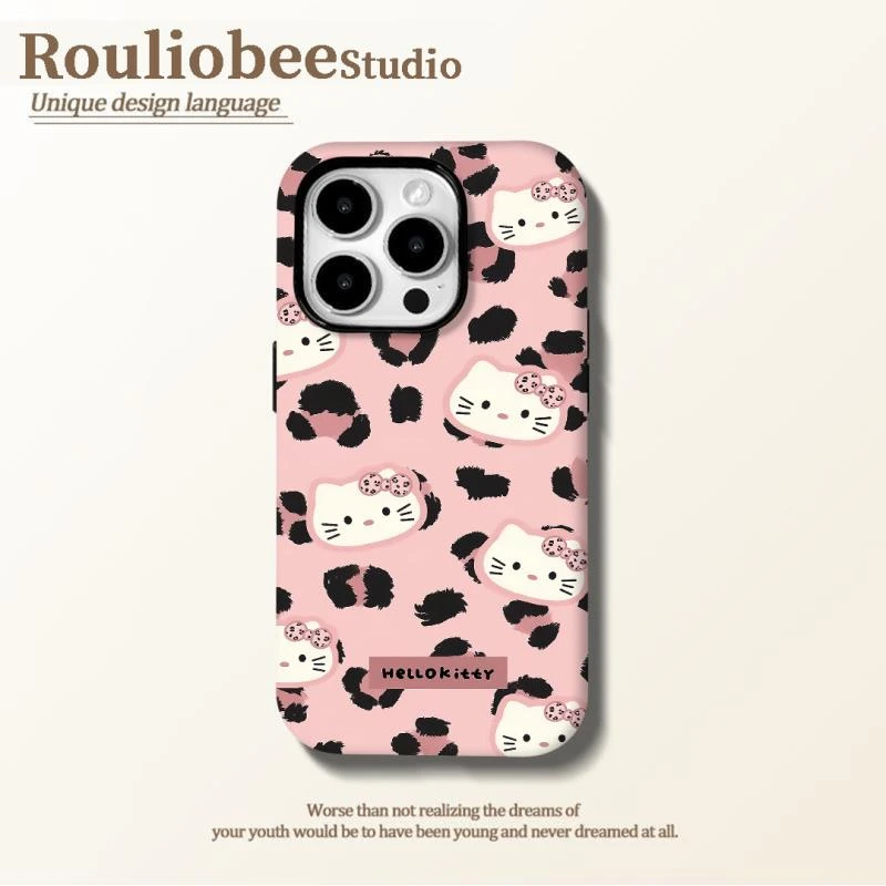 潮牌粉豹纹凯蒂猫适用iPhone16菲林15手机壳华为vivo小米14oppo软