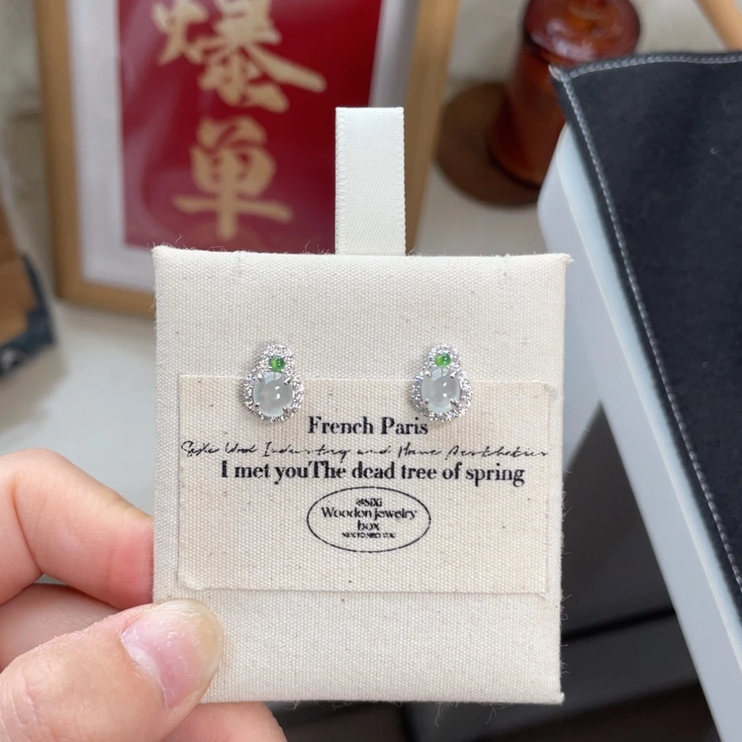 翡翠耳饰银S925镶嵌155558