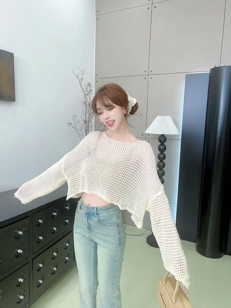 【柠檬芝士】韩版设计感镂空针织衫上衣女薄款罩衫夏季外搭