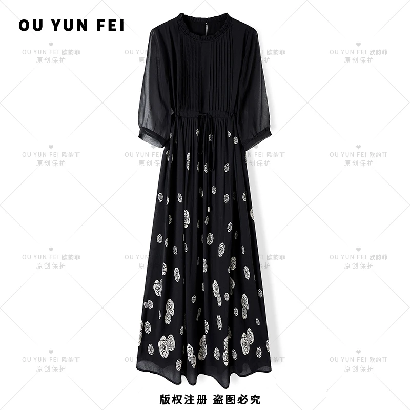 高级感连衣裙女新款气质显瘦穿搭时尚洋气印花长裙HP1002