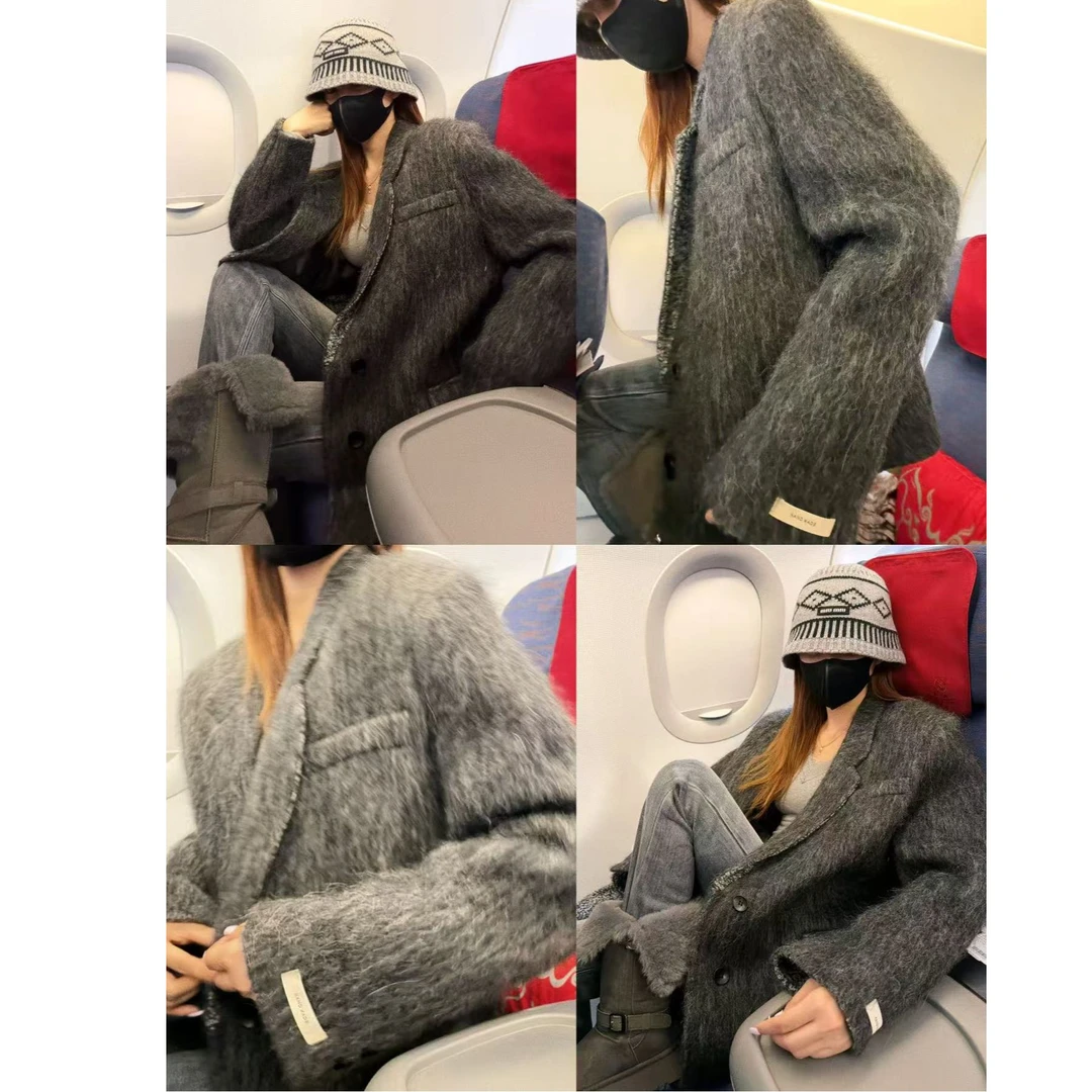 婉君“定制绵羊毛+苏里羊驼毛” 宽松保暖双面呢外套LWJ25D4C3871