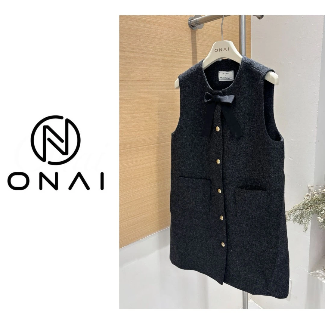 【Onai】设计师款羊毛蝴蝶结背心裙秋冬新款法式气质毛呢连衣裙5259