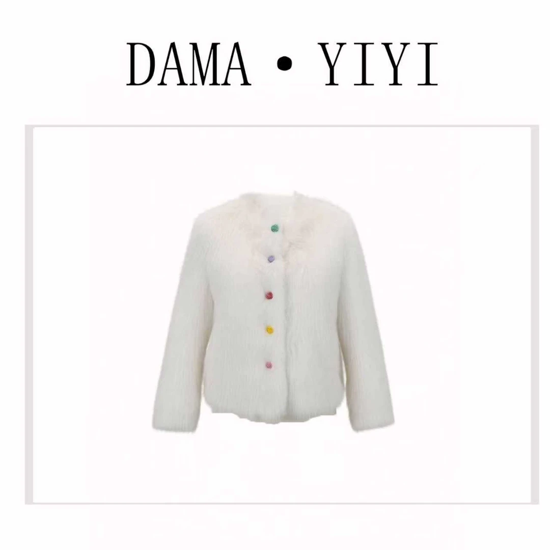 人造皮草 D25118秋冬新款环保皮草时尚彩色盘扣毛毛外套女