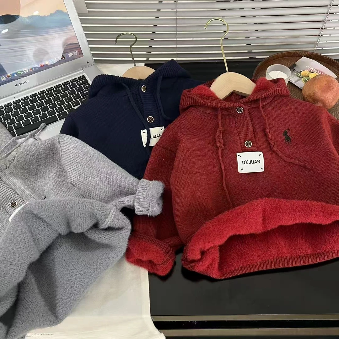 【满姐】升级版加绒加厚冬新款时尚潮流套头衫男女童亲子针织衫毛衣