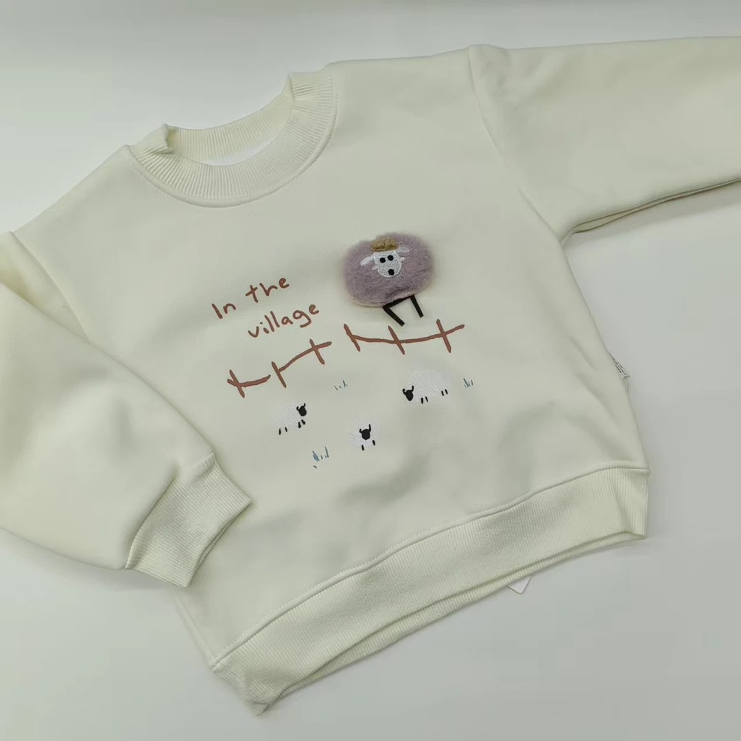 新款立体小羊一体绒条纹卫衣108