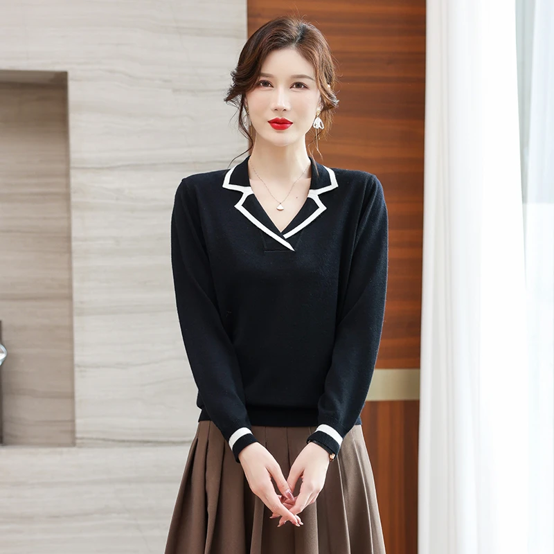 春秋大码2025新款宽松针织打底衫毛衣女遮肚子显瘦娃娃领气质上衣