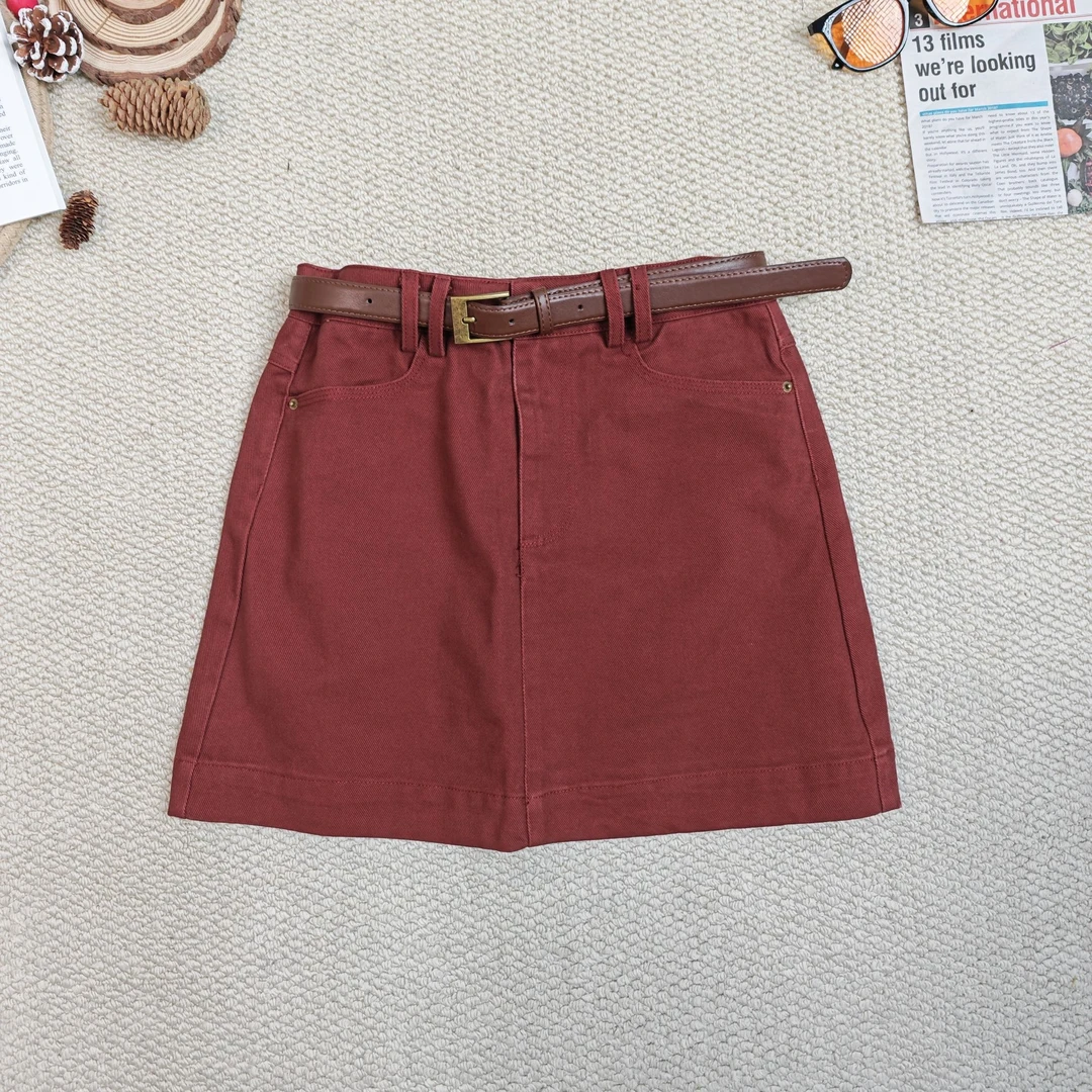 【伊人风尚服饰推荐】2025春季新款百搭时尚配腰带牛仔短裙9584