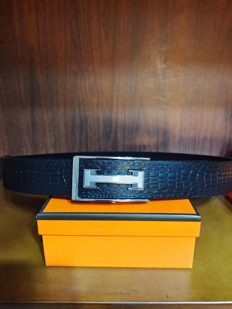 头层牛皮腰带轻奢高档潮流百搭裤腰带皮带真皮鳄鱼纹无牙自动扣