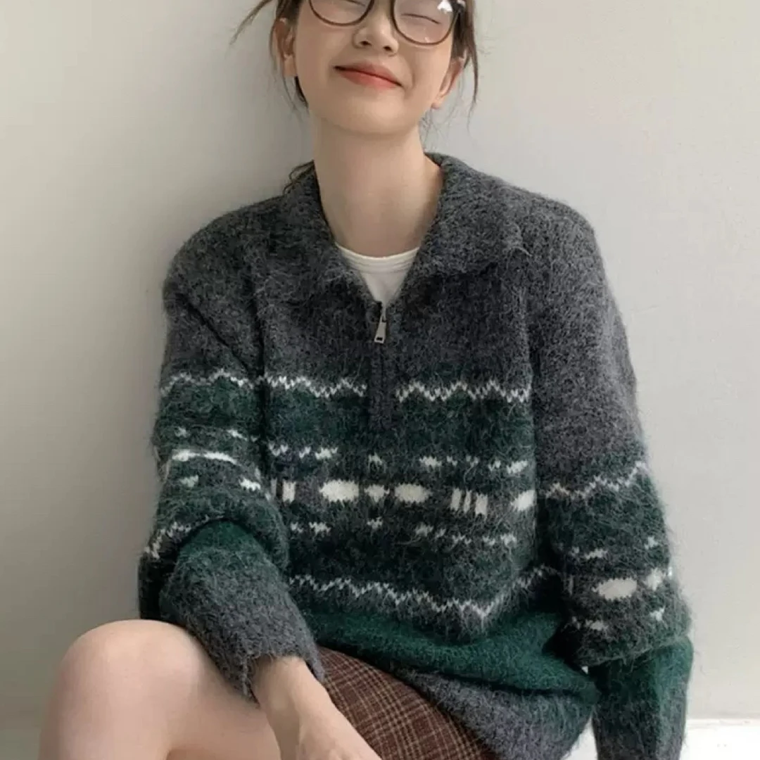 韩系半拉链费尔岛毛衣