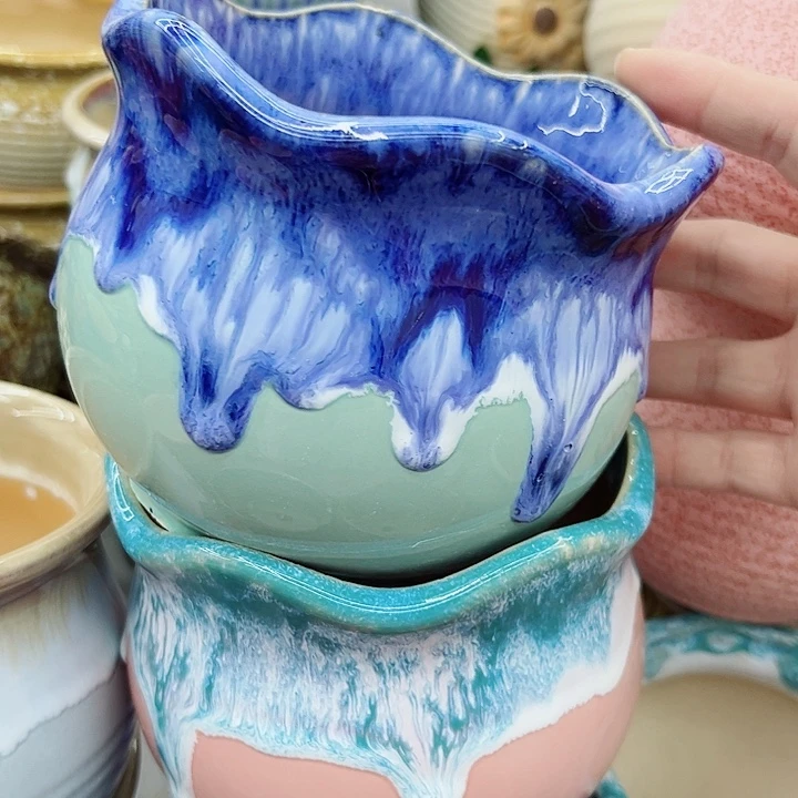 多肉绿植陶瓷花盆9.9包邮，有孔