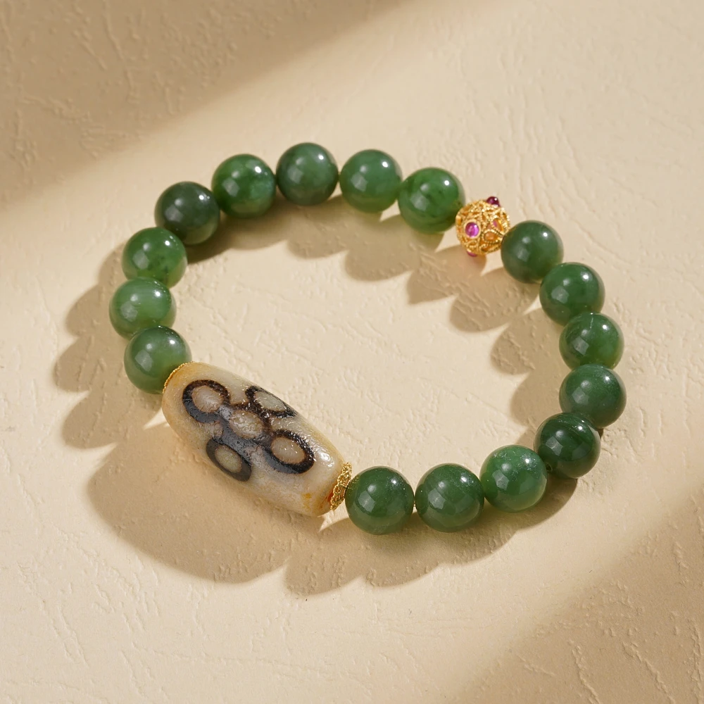 云丹拉姆丨18k-白毫五眼闪天珠手串多样性发其一