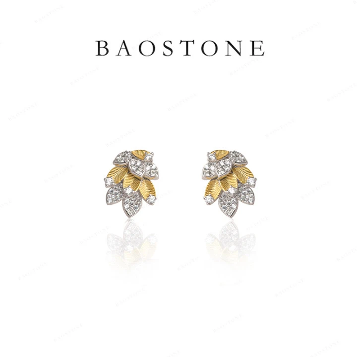 BAOSTONE 925银合成锆石耳饰 【咖啡叶耳钉】轻奢精致设计感e340