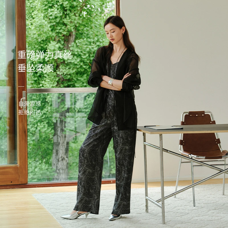 EP雅莹蓝标系列|桑蚕丝设计感晕染宽松直筒裤 2025新款6466A