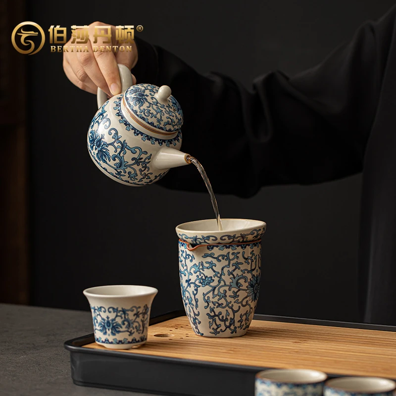 BERTHA DENTON/伯莎丹顿汝窑青花功夫茶具套装家用陶瓷茶壶盖碗