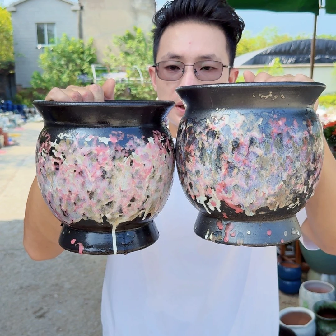 紫砂花盆口20高20（两个姹寂红