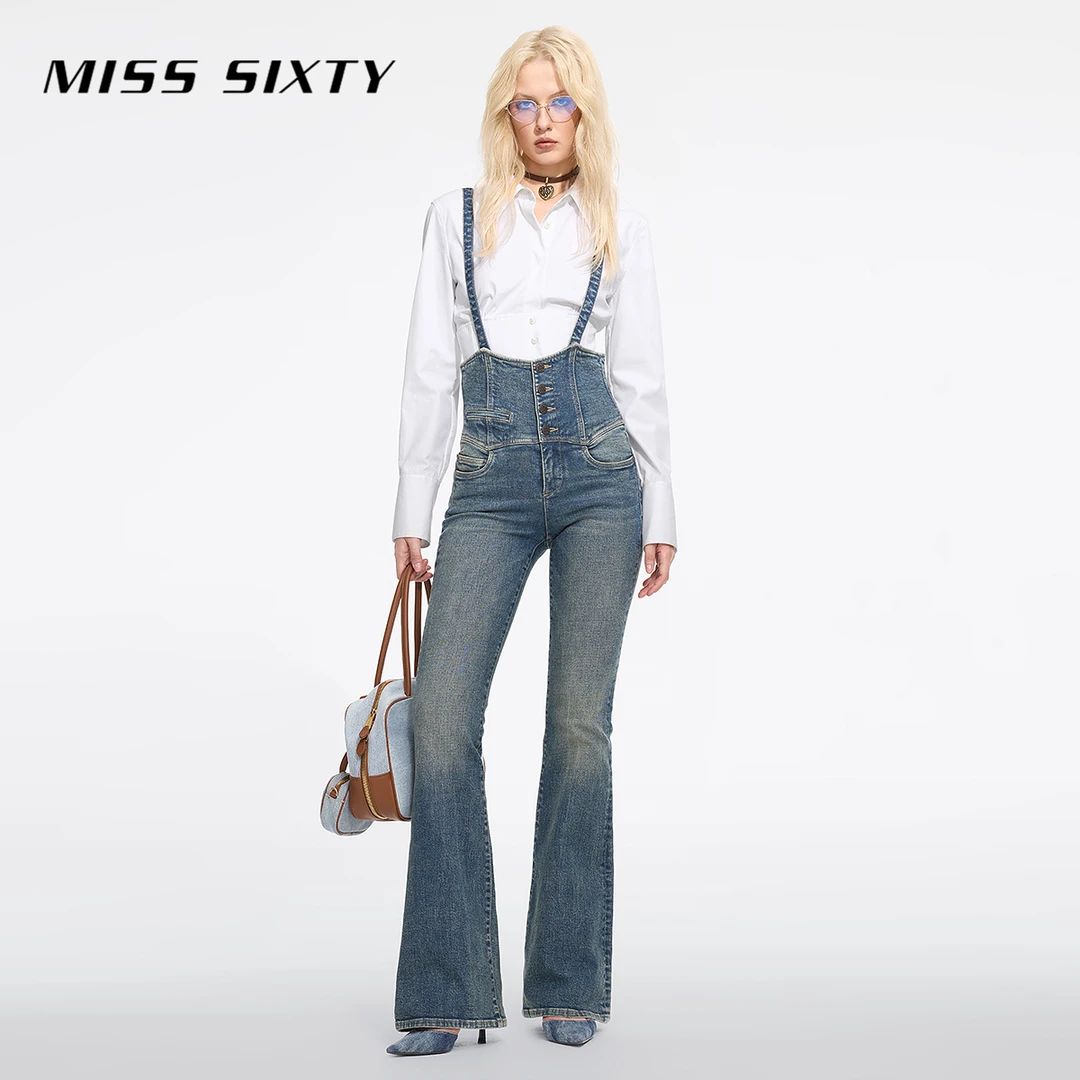 【进口牛仔面料】Miss Sixty2025春季新款牛仔连体裤复古微喇叭裤