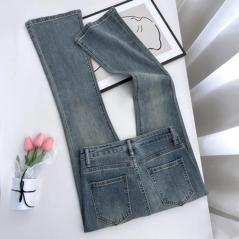 微喇牛仔裤女2025夏季新款高腰显瘦喇叭裤复古蓝修身显高马蹄裤子