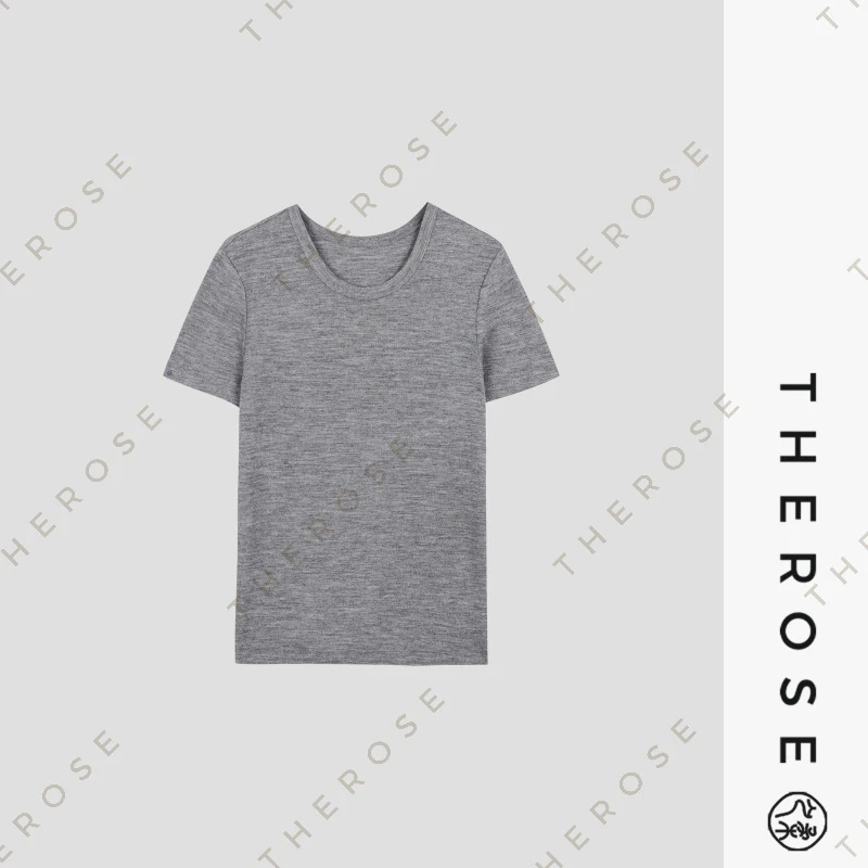 之柔【灰色城市】U型小圆领T恤春夏百搭舒适无拘束羊毛混纺短袖上衣