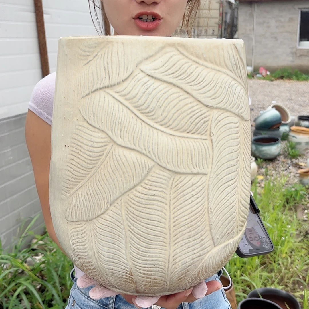 口径21高30复古芭蕉叶一个瑕疵不挑