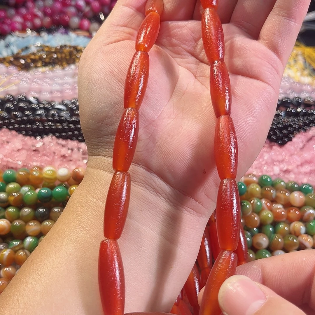 玛瑙/玉髓合金珠宝半成品橘皮玛瑙天珠一条10x30mm