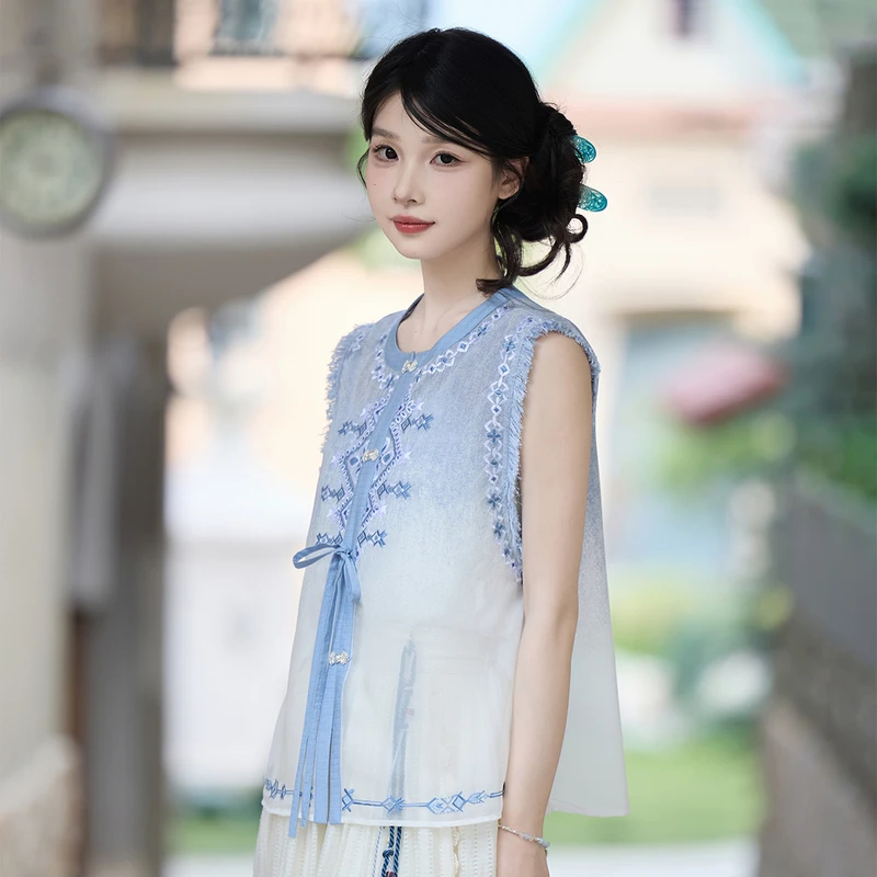 七月夕【碧落】汉服气质时尚夏季上新刺绣休闲汉元素短款舒适无袖