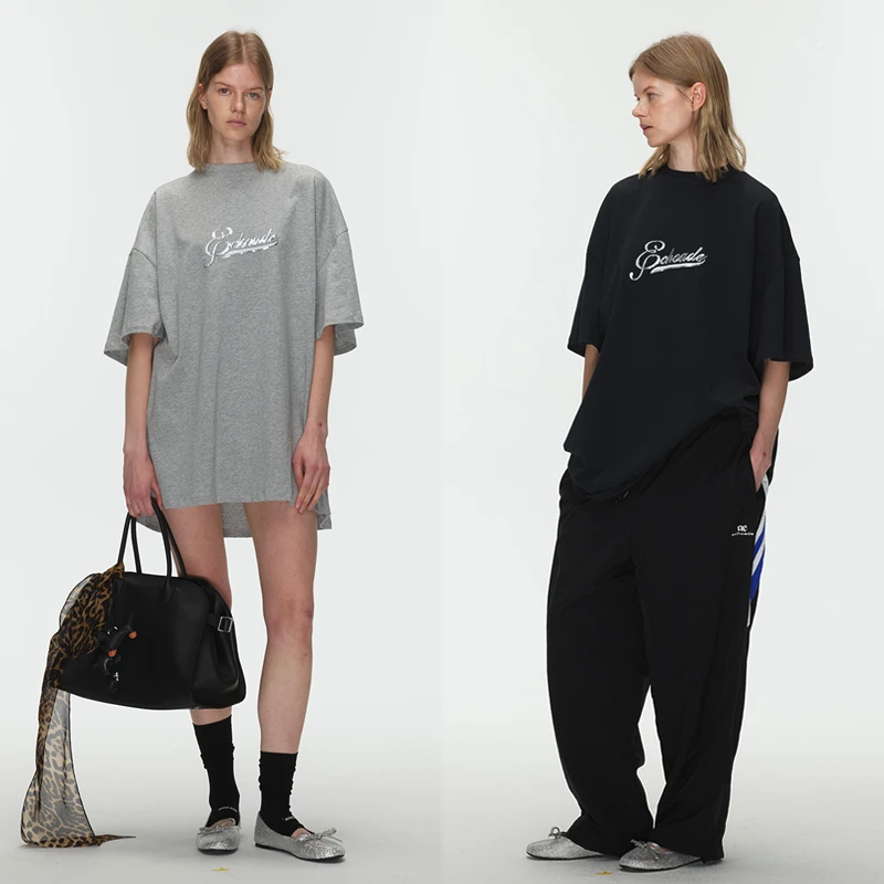 ECHOADE经典廓形遮肉短袖女夏显瘦重工珠片绣花圆领宽松t恤连衣裙