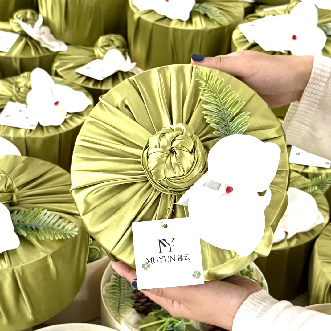 开业店庆周年庆会员礼物生日礼物森系绿色系圆形包裹布礼盒定制