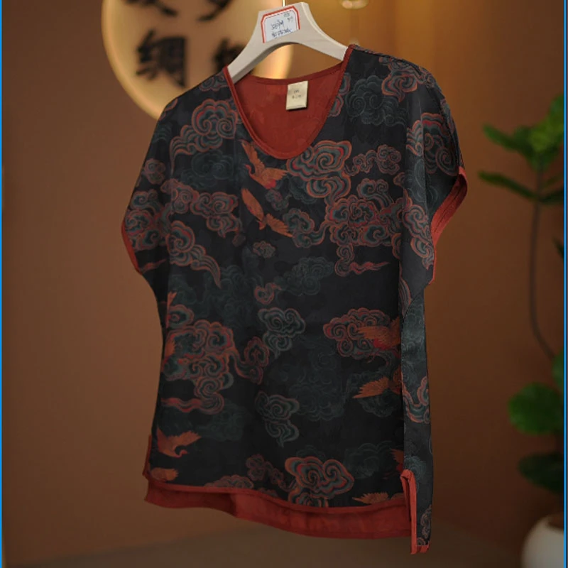 2503款夏季高端气质重磅花萝小衫双面复古显瘦-3宽松时尚半袖