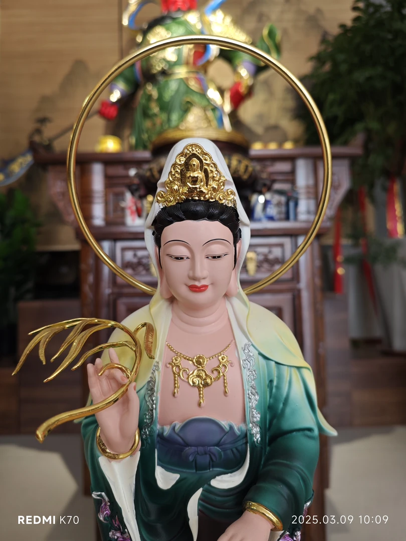 【紫霄】西方三圣观世音菩萨家用佛像供桌工艺品高端16寸