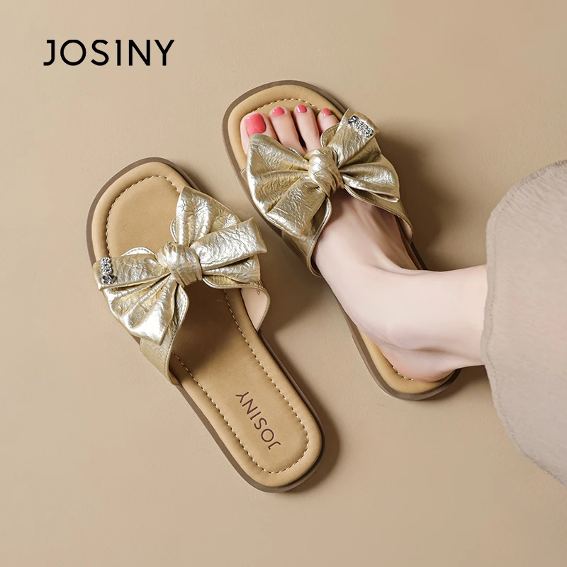 卓诗尼拖鞋女外穿夏2025新款蝴蝶结软底凉拖一脚女鞋2025款网红款