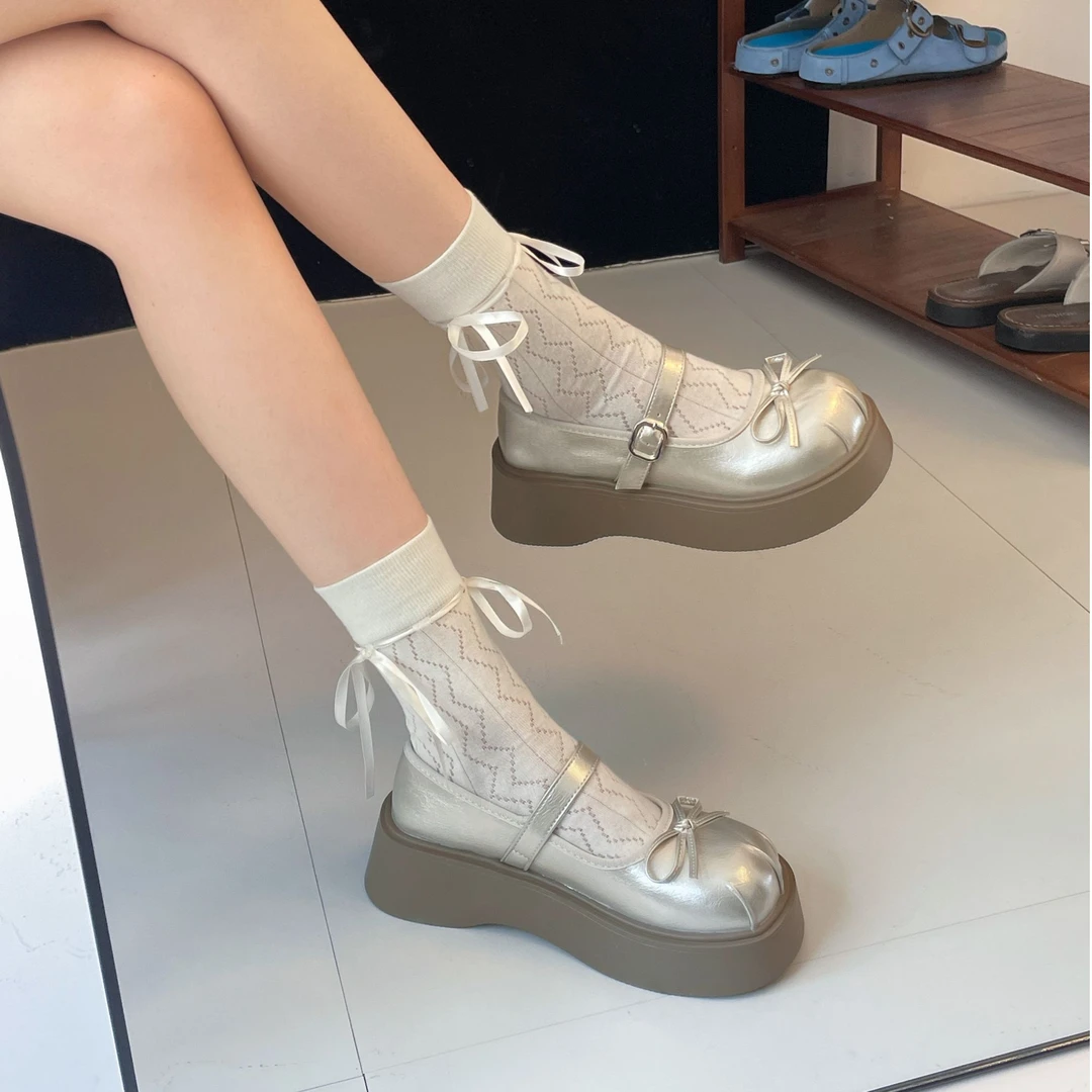 厚底蝴蝶结浅口单鞋女2025春秋新款配裙子仙女风百搭韩系玛丽珍鞋