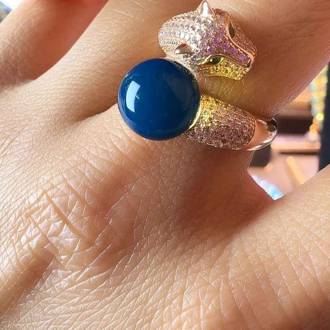 琥珀银S925镶嵌戒指多米尼加