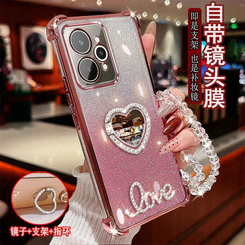 适用真我15pro手机壳RMX5107气囊镶钻指环支架防摔套镜头全包女款