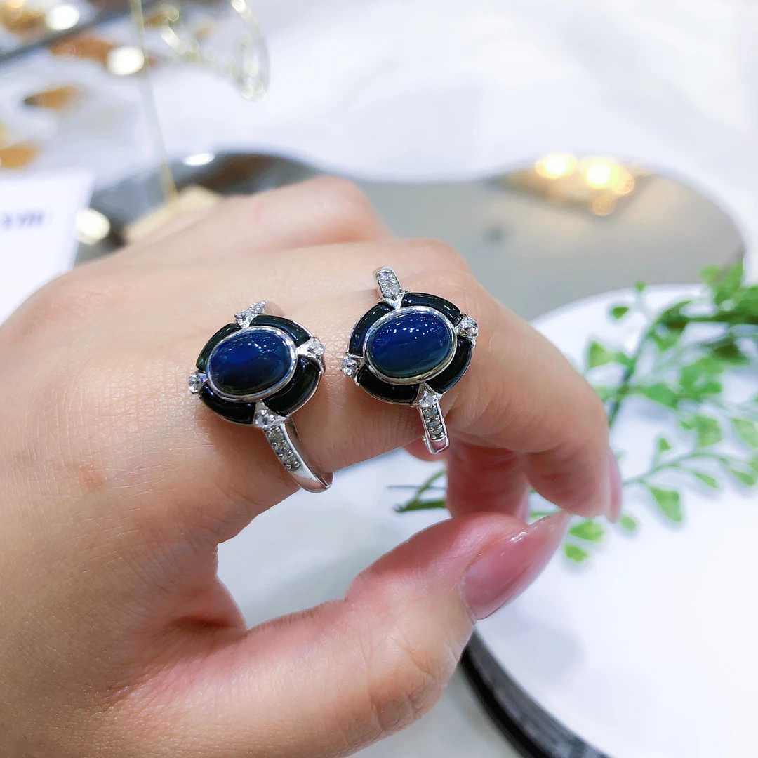 【壹芳珠宝】天然原矿琥珀多米尼加蓝珀戒指8mm（多样性发货一件）