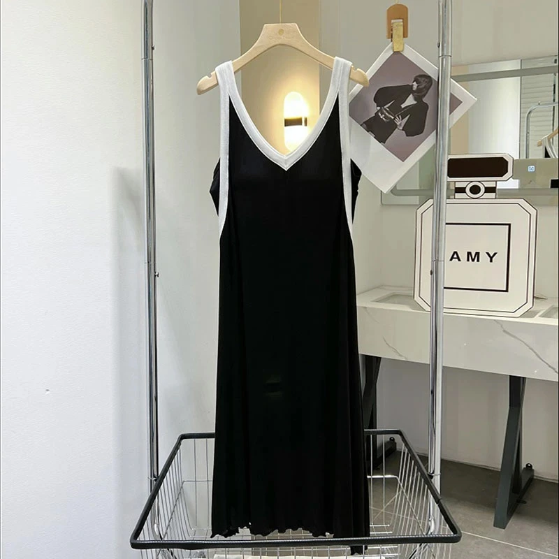 新款带胸垫睡裙女莫代尔冰丝背心中长裙宽松休闲可外穿夏季家居服