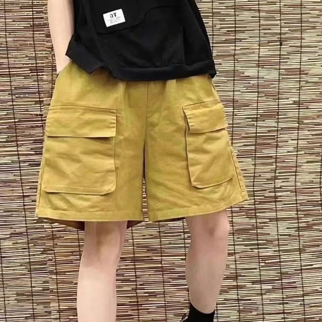 519夏季大口袋休闲百搭女装工装短裤2025新款高腰薄款宽松阔腿裤