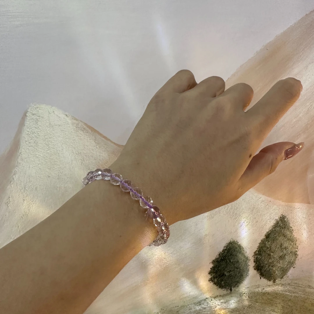【婉葶珠宝】紫水晶刻面素水晶手串