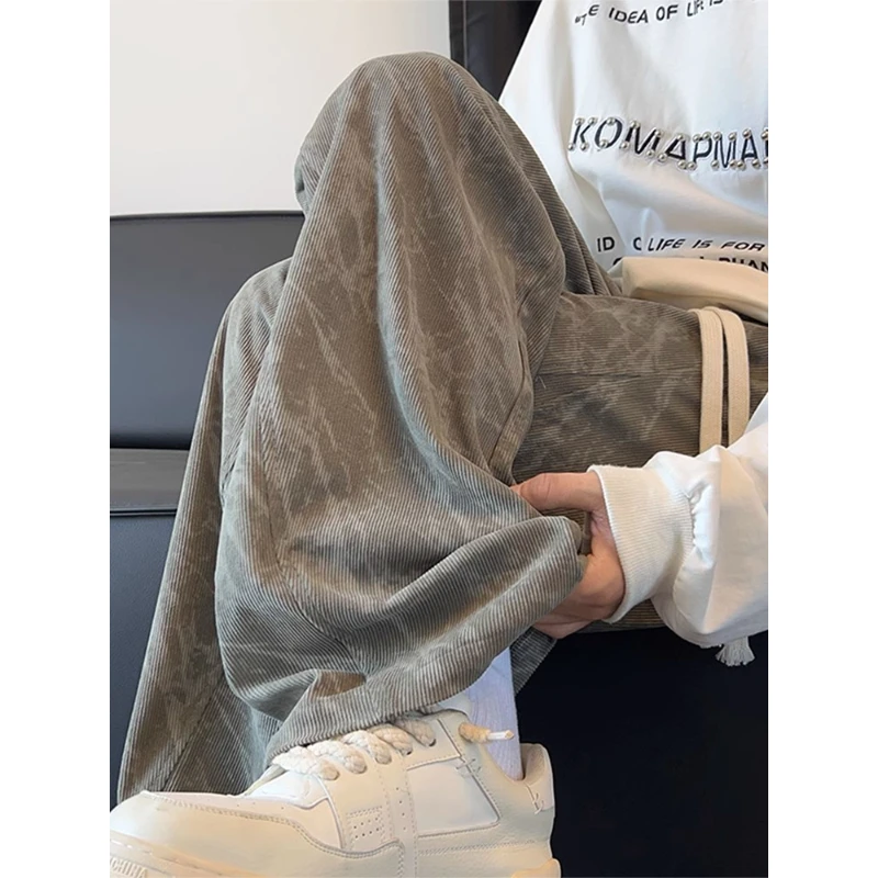 大码2-300斤扎染垂坠感阔腿裤子男女春夏薄款运动直筒宽松弯刀裤