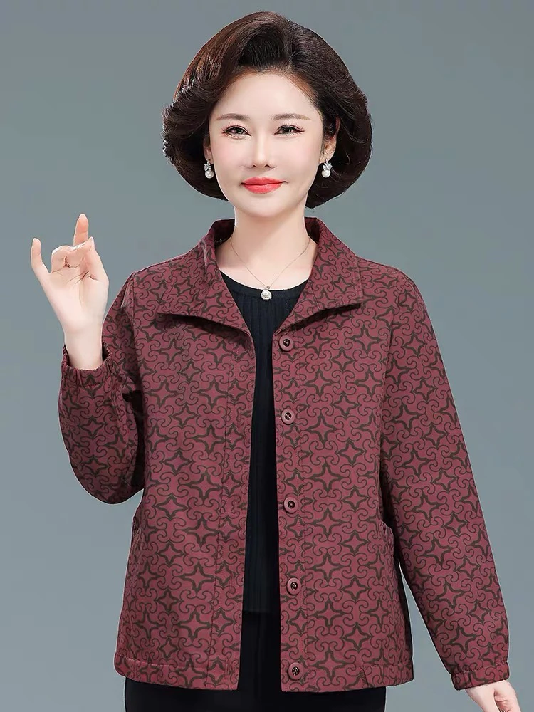 中老年妈妈装春秋新款宽松风衣外套女士休闲直筒洋气翻领长袖夹克