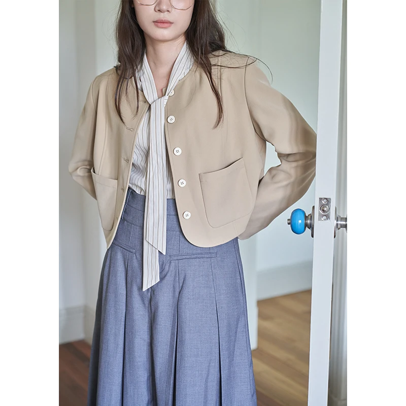 晒晒自制正肩短款圆领外套女小个子2024新款 高级感春秋时尚
