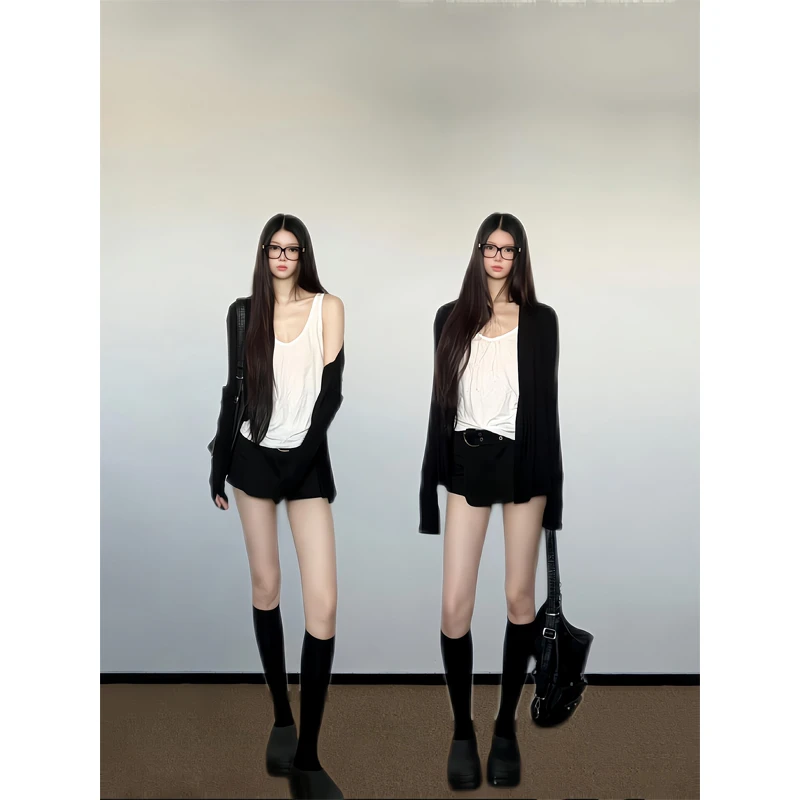 【现货秒发】U领挂脖吊带背心内搭无袖上衣针织开衫外套半身裙短裙