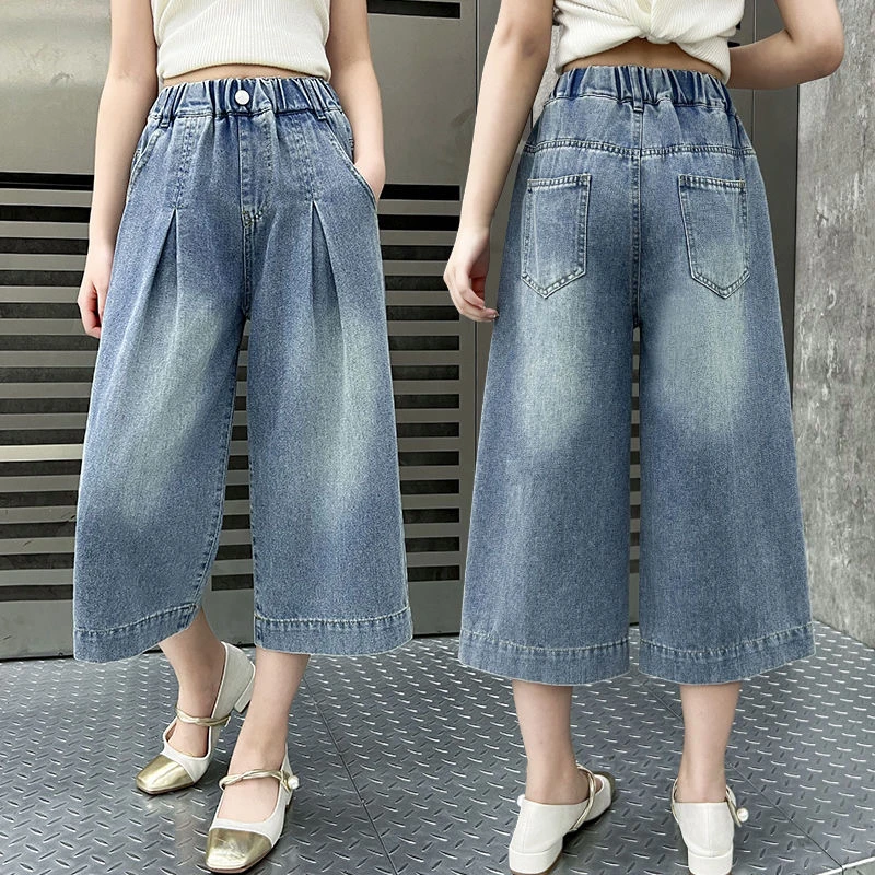 韩范潮搭~女童夏季薄款牛仔短裤宽松休闲中大童女孩七分裤合集