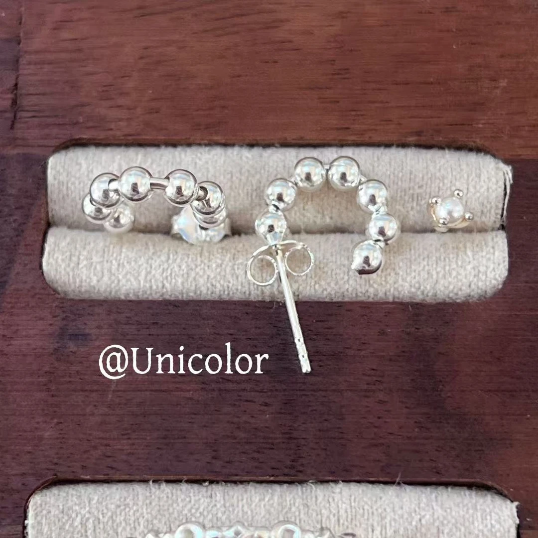 925银仿珍珠耳饰 银珠圈圈耳钉两件套➕仿珍珠耳钉