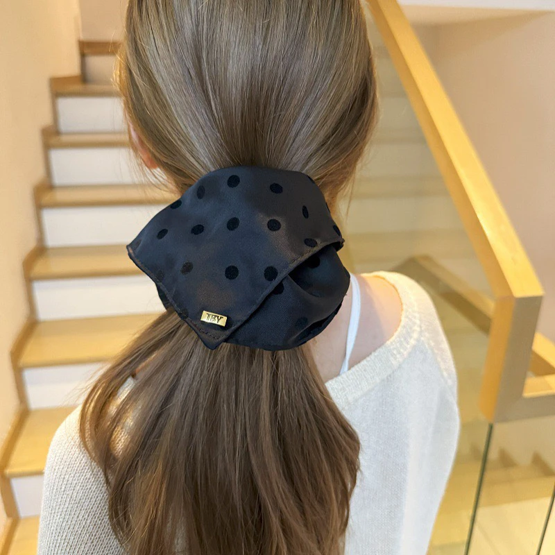 韩系波点方巾发圈气质百搭高级黑色爱心发绳网红新款女扎马尾头绳