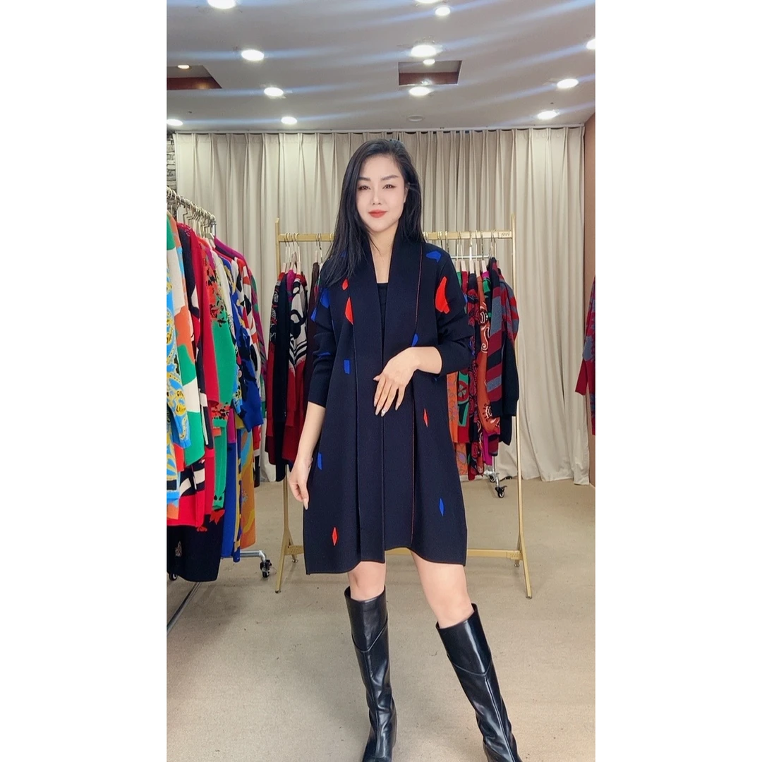 623外套秋冬季时尚针织提花长袖长款百搭显瘦妈妈装