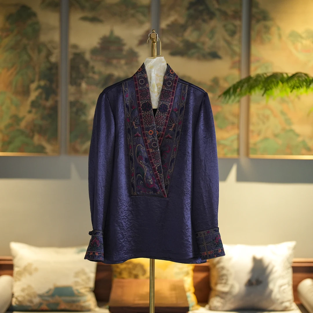 蓝大【墨宸】醋酸新中式长袖上衣7333