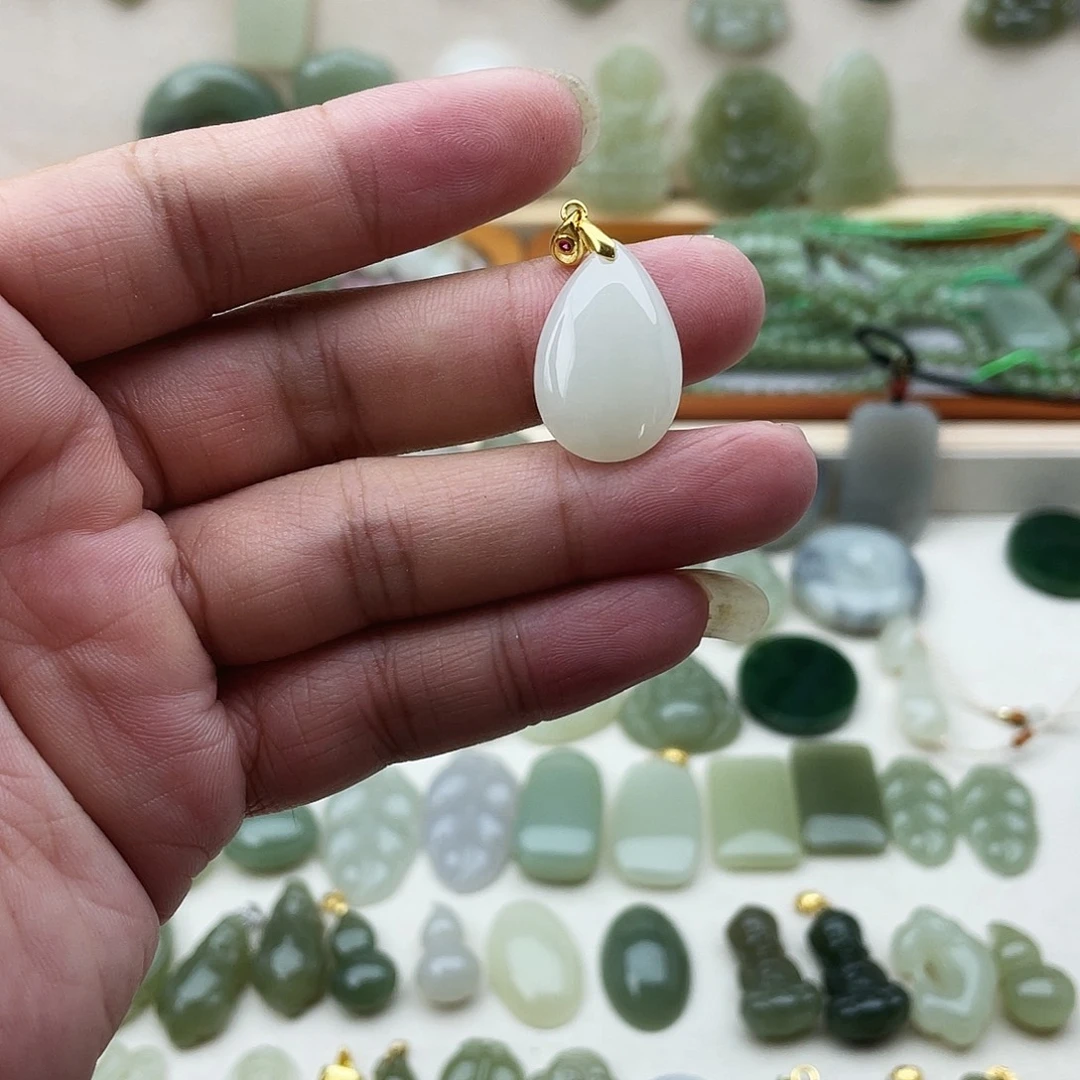 和田玉银S925镶嵌吊坠(不含链)