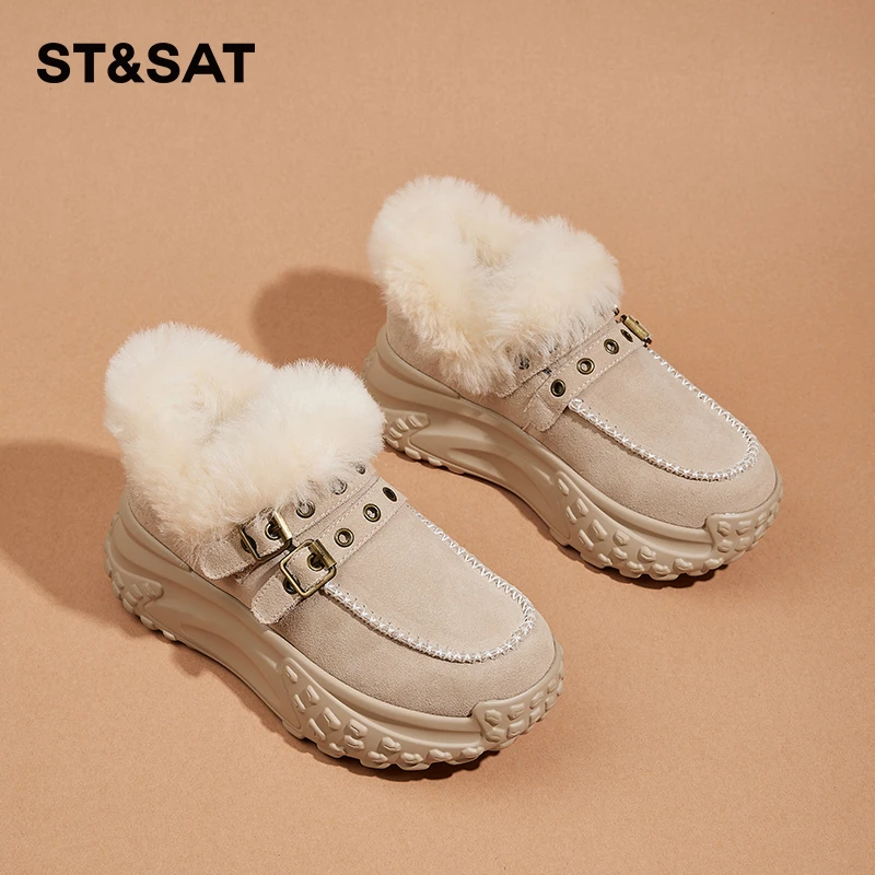 星期六显脚小毛毛鞋女款2025冬季新款加绒雪地靴女士东北保暖棉鞋