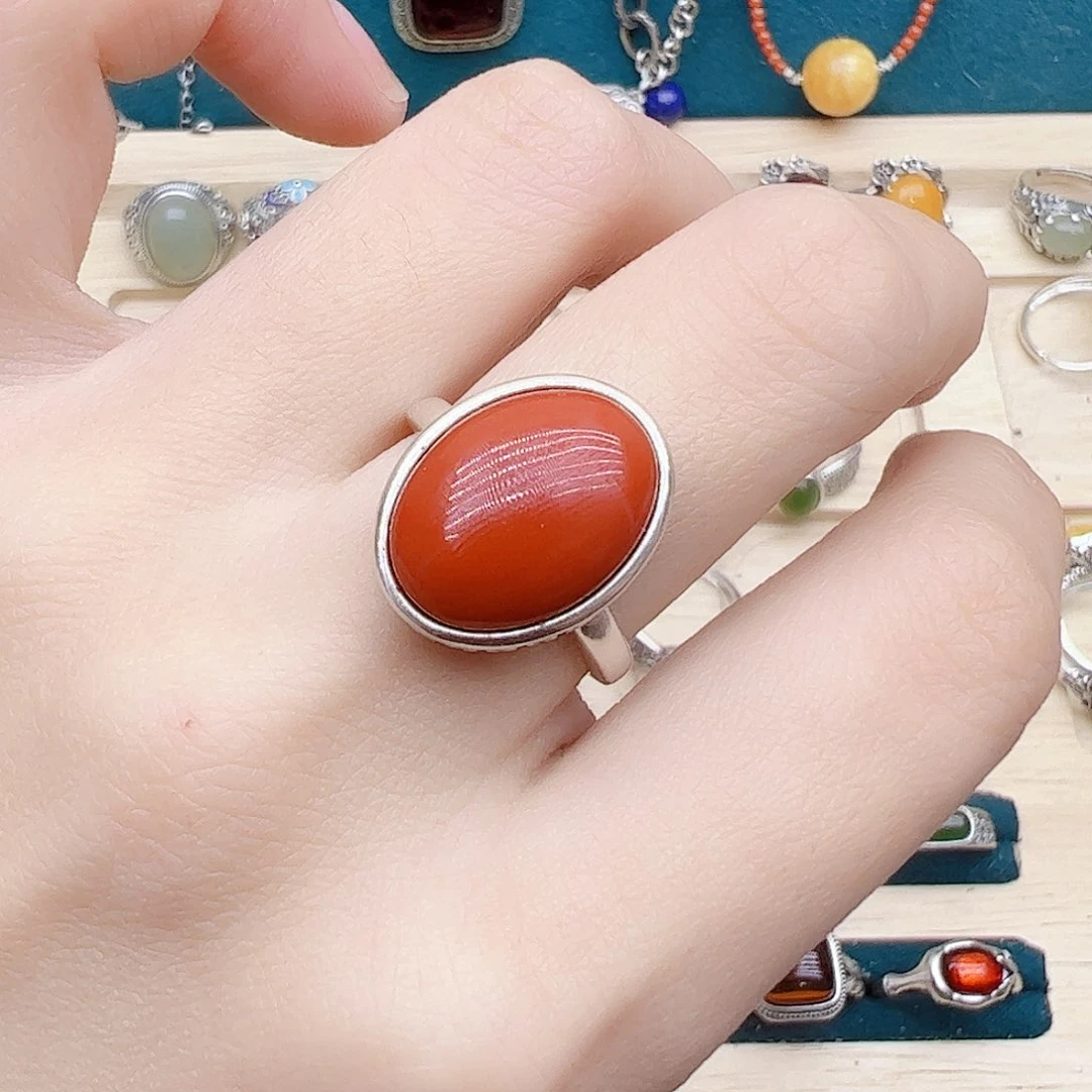 玛瑙/玉髓戒指银S925镶嵌