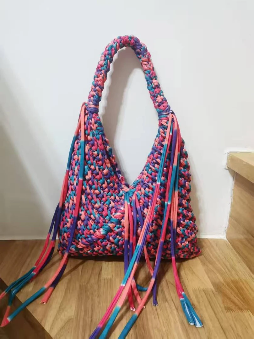 成品手腕手提包布条线材料包纯手工编织成品单肩包成品不退不换